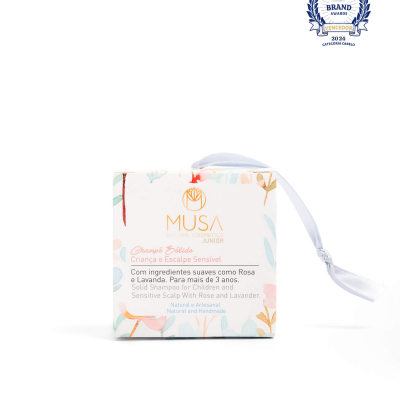 Embalagem de champô sólido para crianças MUSA com padrão floral em fundo branco