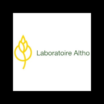 Logótipo Laboratoire Altho com planta amarelo e texto verde