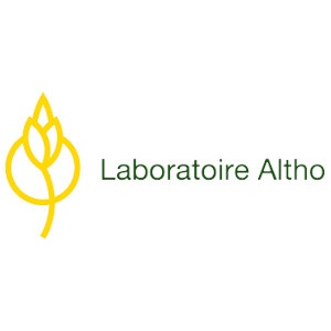 Logótipo Laboratoire Altho com planta amarelo e texto verde
