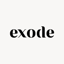 Logótipo com a palavra 'exode' em preto sobre fundo branco
