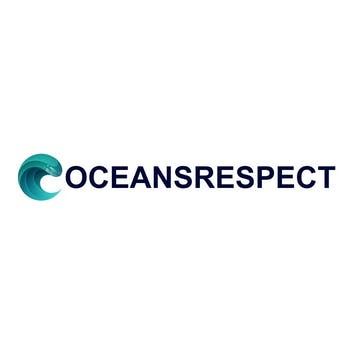 Logótipo com forma circular azul e verde e texto OCEANSRESPECT