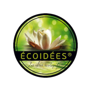 Logótipo redondo com flor branca e texto ÉCOIDÉES®