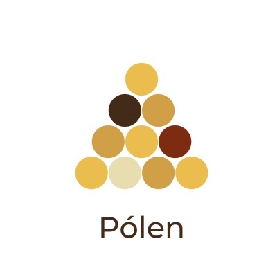 Logotipo com círculos coloridos e a palavra Pólen