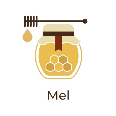 Ilustração de frasco de mel com colher e gota de mel