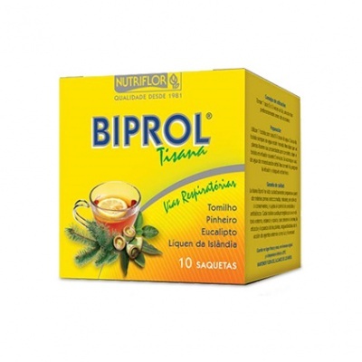 Caixa amarela de tisana BIPROL com chá e ingredientes naturais