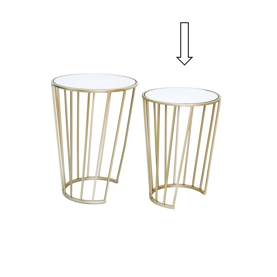 Conjunto de duas mesas redondas com estrutura dourada e tampo branco