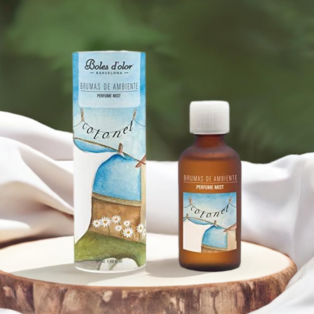 Ambientador Boles d'olor em frasco e caixa azul com ilustração e texto