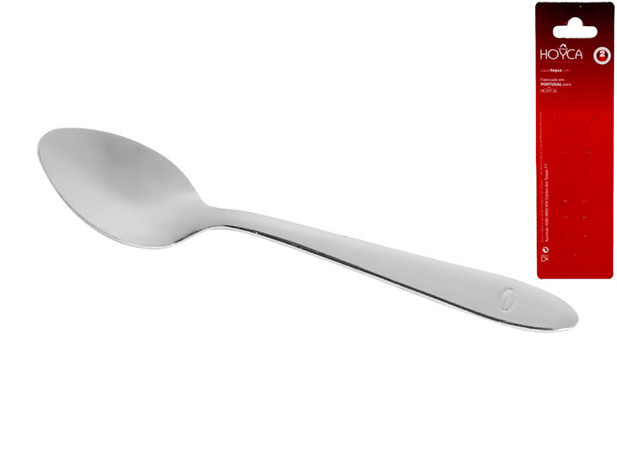 Colher de sobremesa em aço inoxidável com embalagem vermelha da marca HOVCA