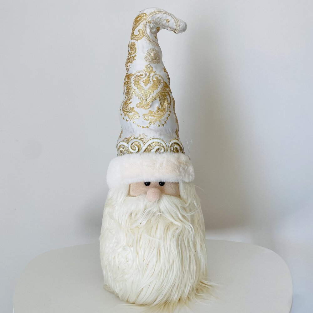 Figura decorativa de Natal Papai Noel com chapéu dourado e barba branca