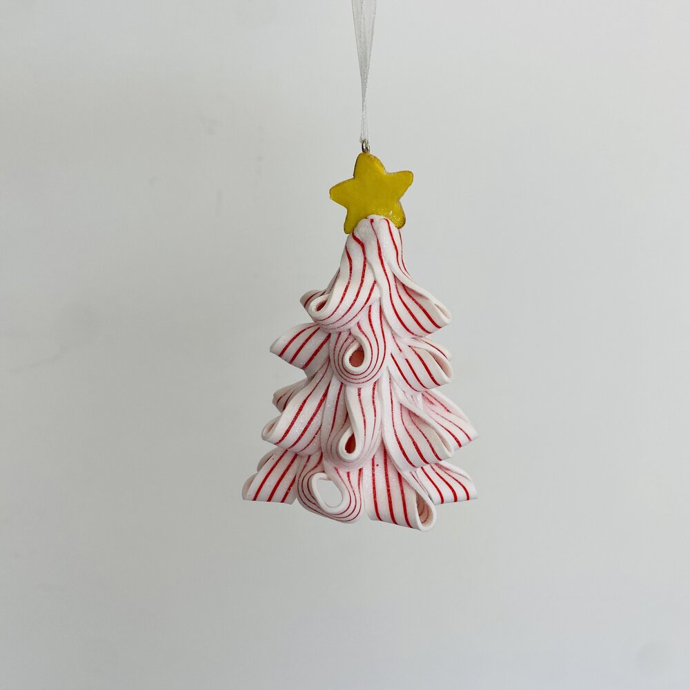 Ornamento de árvore de Natal pendurado, vermelho, branco e amarelo