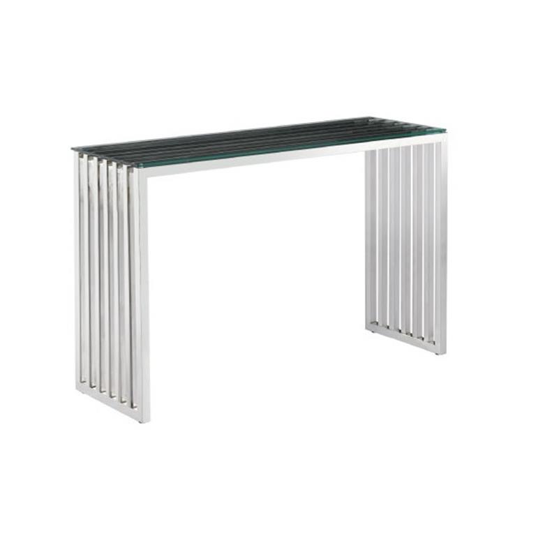 Mesa metallic branca com tampo de vidro transparente