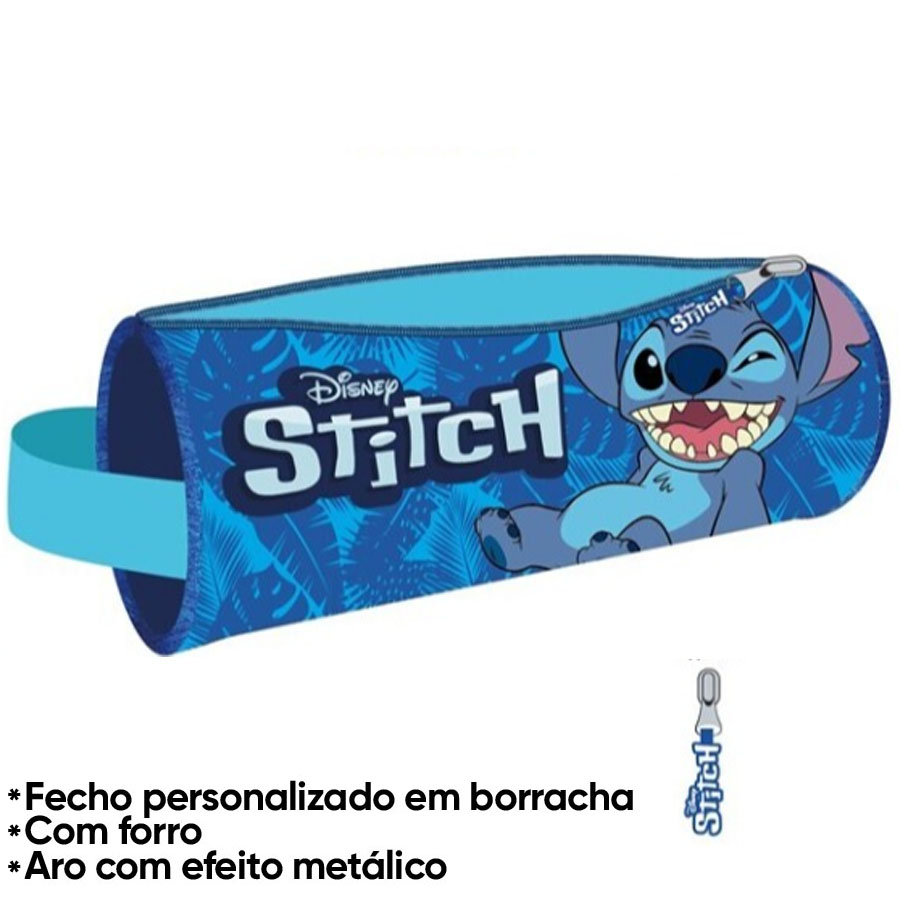 Estojo azul com personagem Stitch da Disney e fecho personalizado