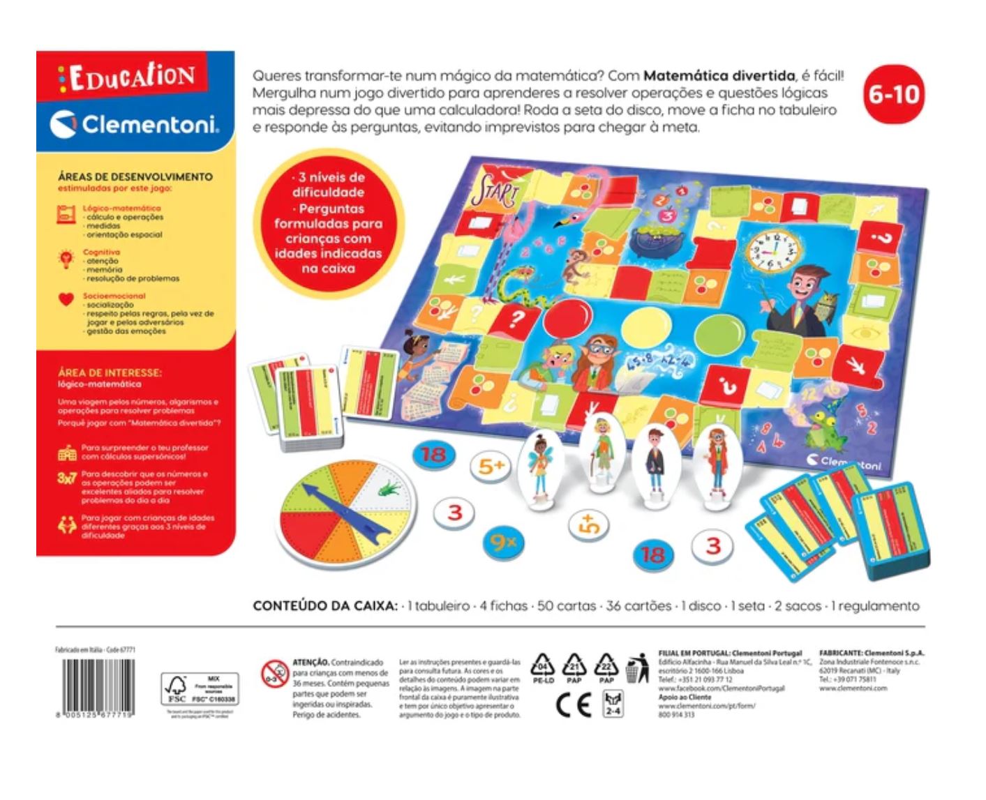 Jogo de tabuleiro educativo Matemática divertida com tabuleiro colorido e várias peças
