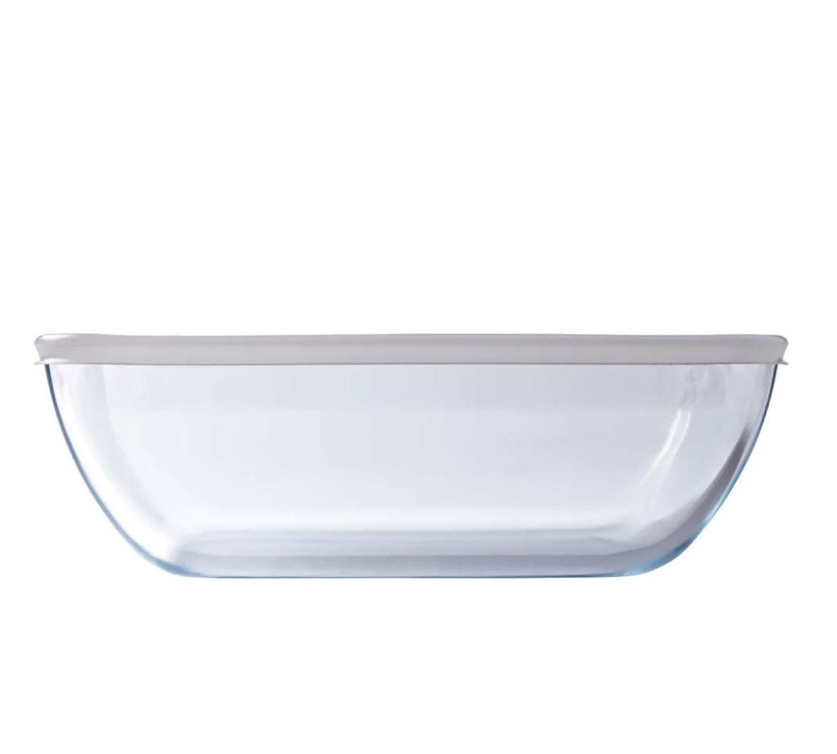 Pote de vidro transparente com tampa branca oval