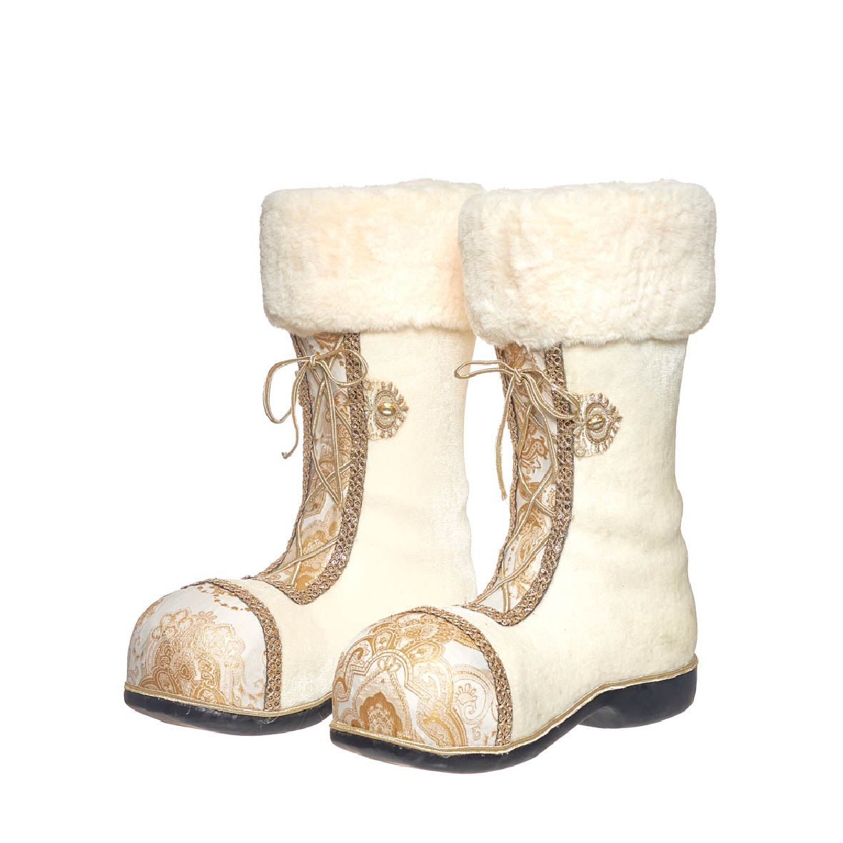 Botas femininas inverno com pelo e bordado dourado