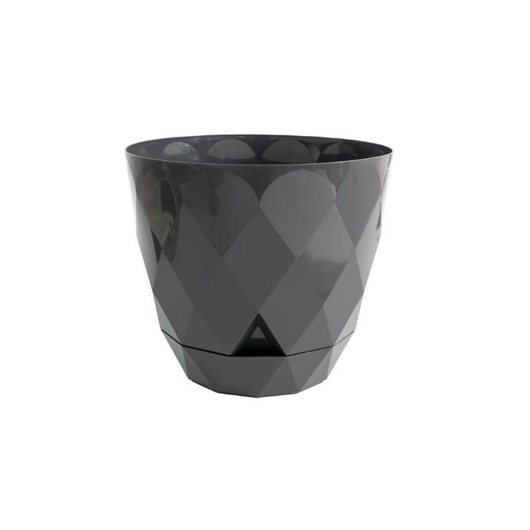 Vaso de planta cinzento escuro com padrão geométrico