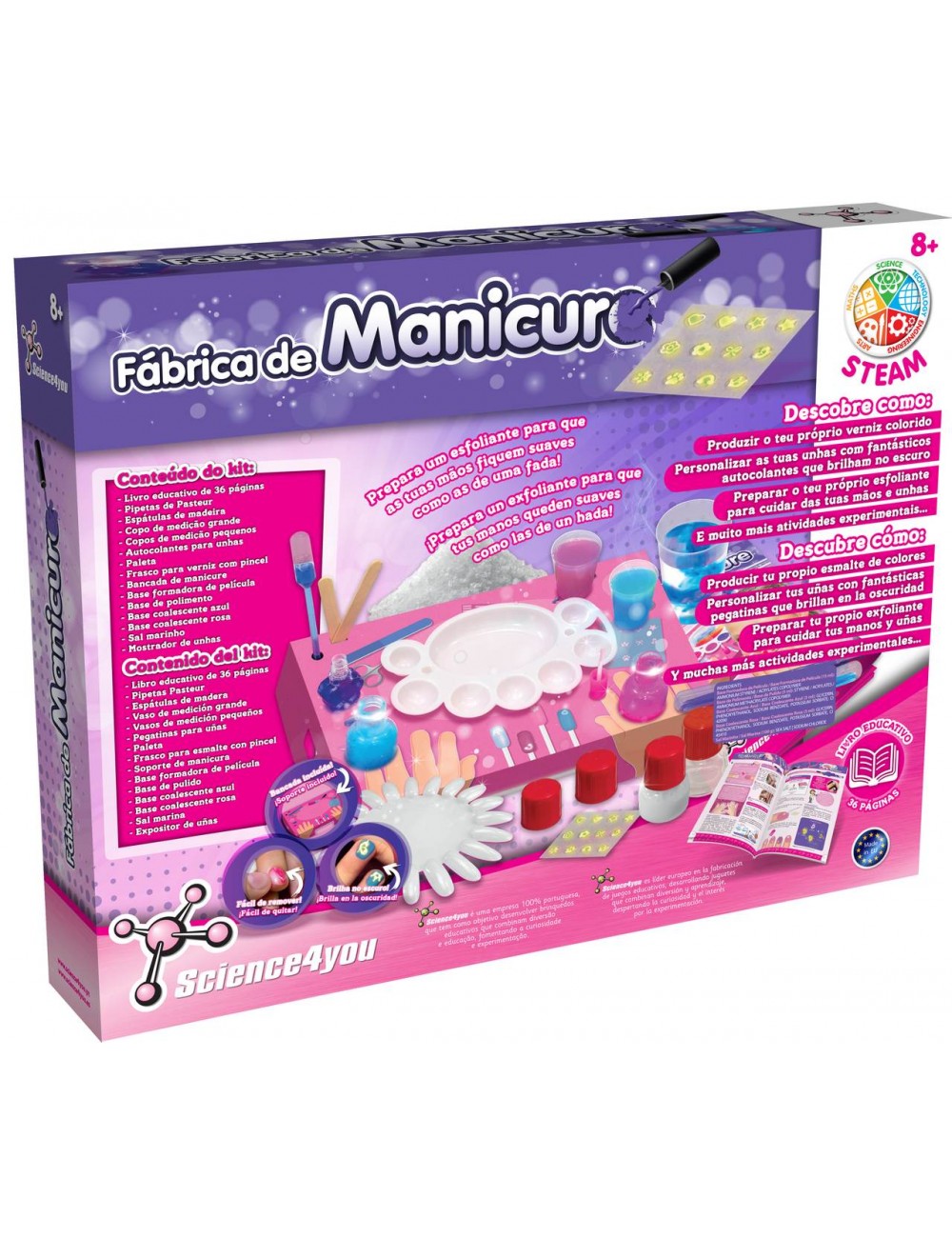 Kit de fabrico de manicure Science4you com acessórios em caixa roxa e rosa