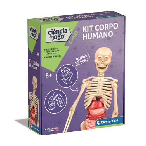 Caixa de kit educativo para montar corpo humano com órgãos internos visíveis