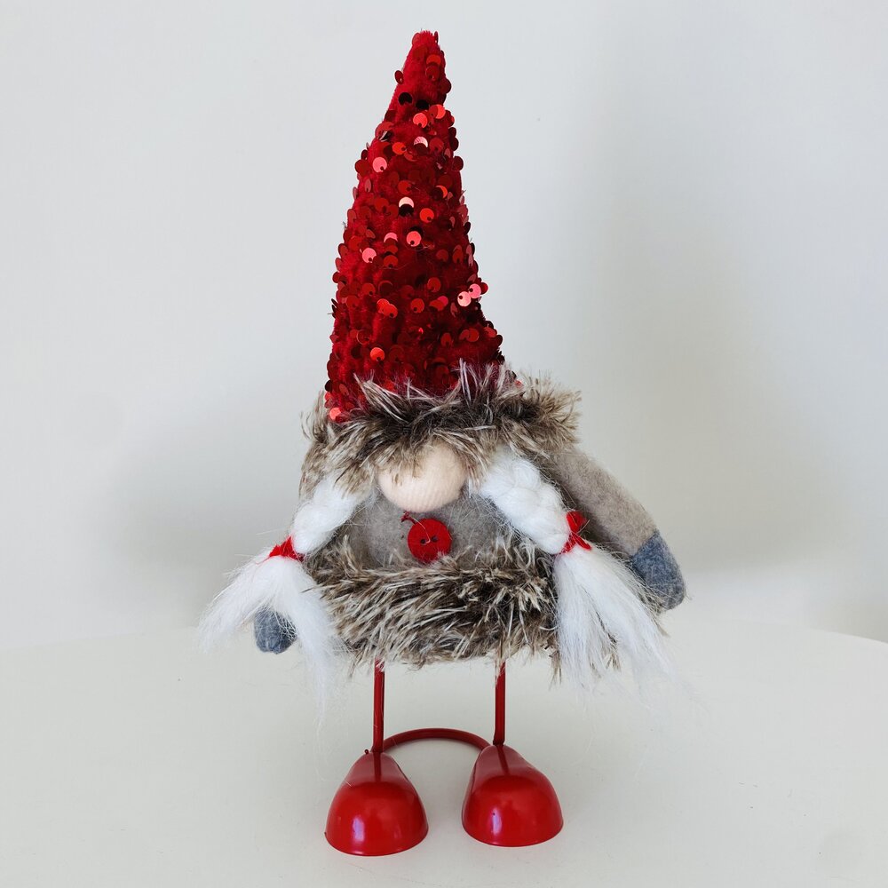 Figura decorativa de Natal gnomo com chapéu vermelho e corpo peludo
