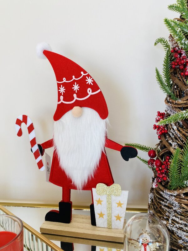 Figura decorativa de Natal tipo gnomo com chapéu vermelho e barba branca