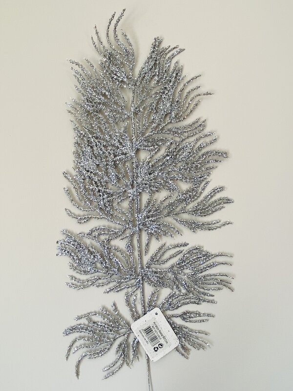 Picker decorativo folha com glitter prateado e etiqueta de preço