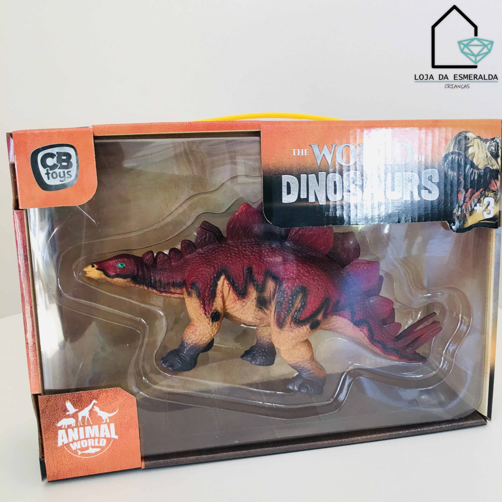 Figura de dinossauro Stegosaurus em caixa de brinquedo CB Toys