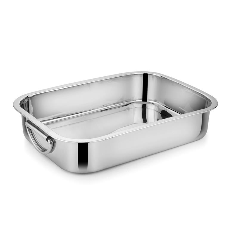 Assadeira retangular de inox com punhos laterais