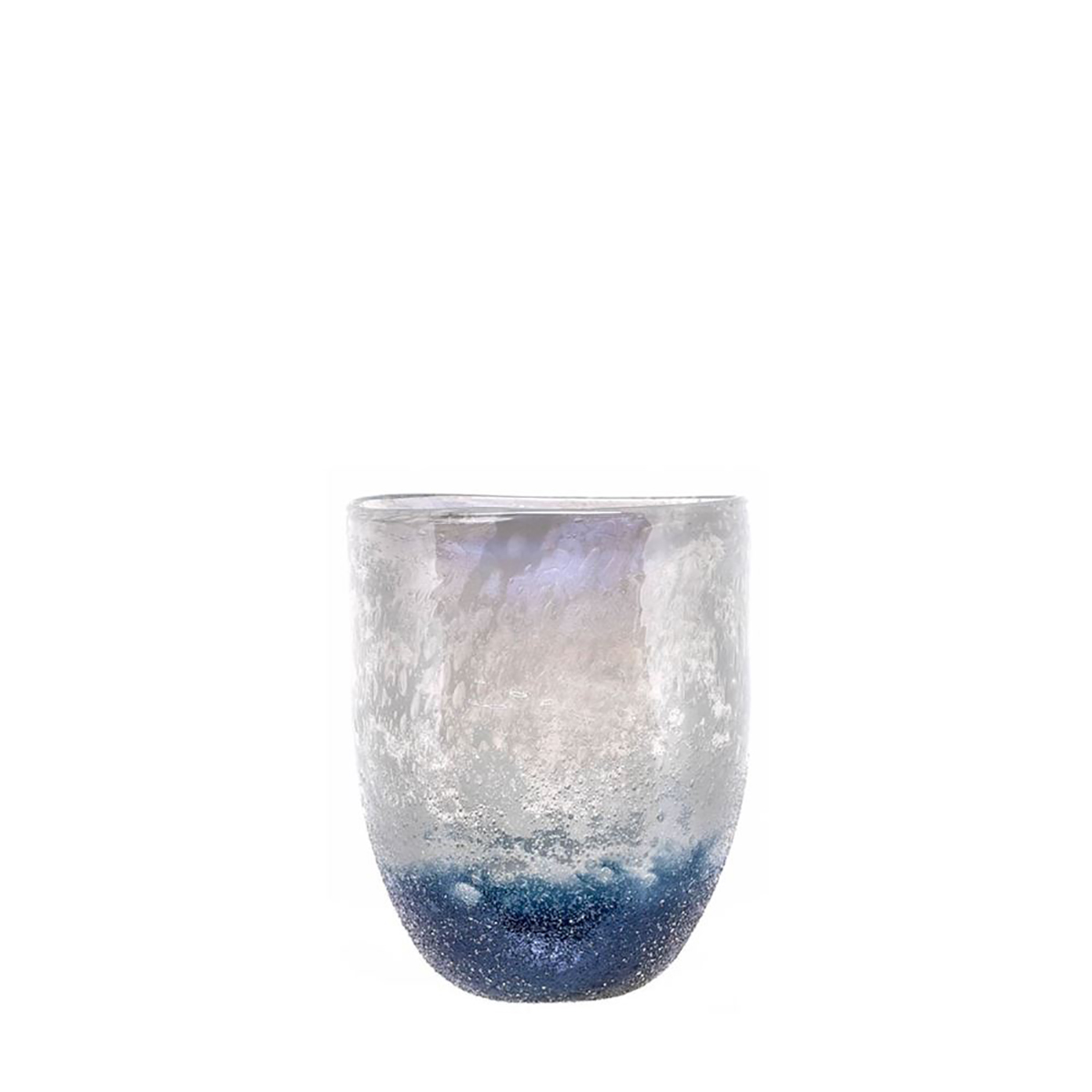 Copo em vidro fosco azul e cinza com textura