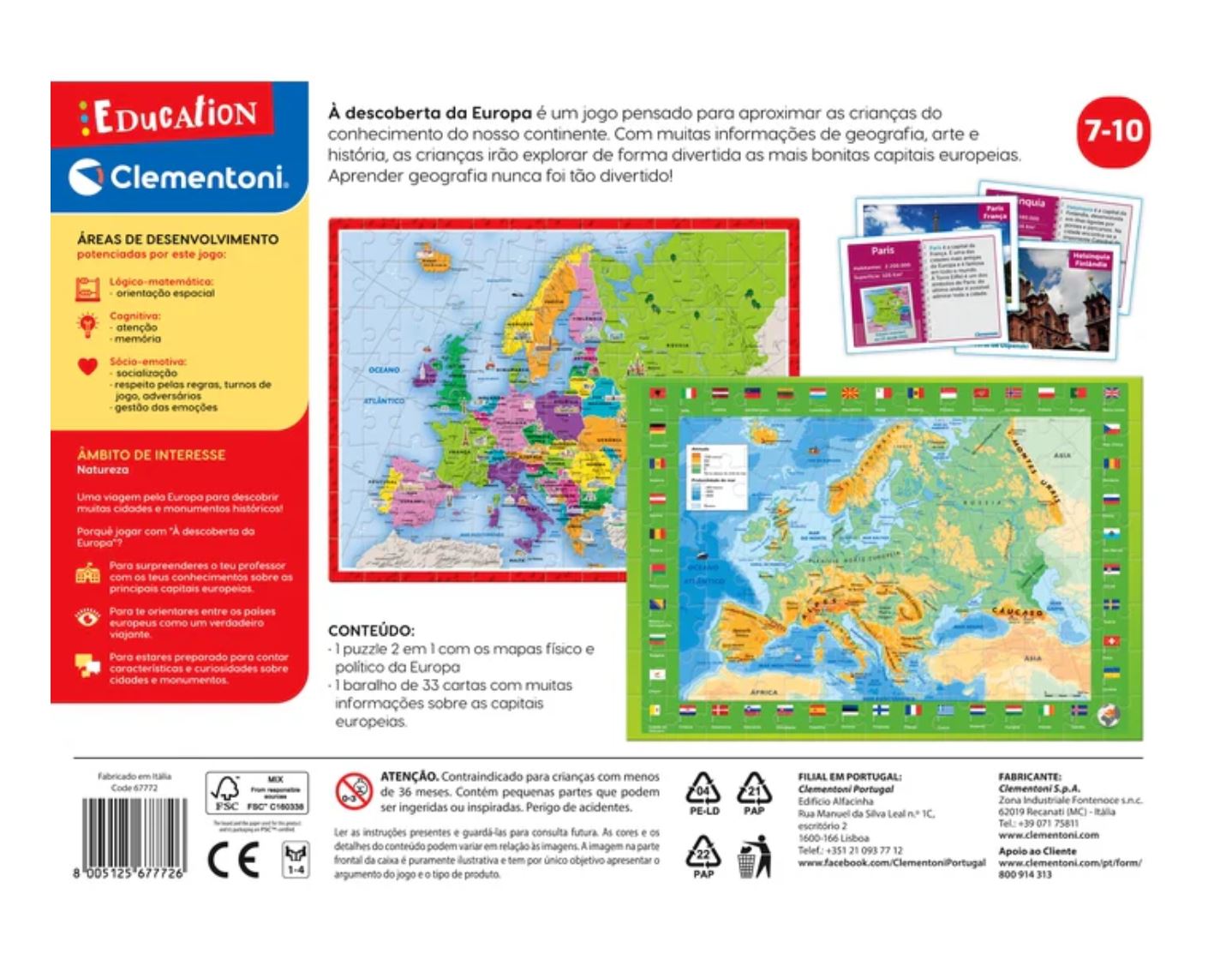Caixa de jogo educativo 'A descoberta da Europa' da Clementoni com mapas da Europa