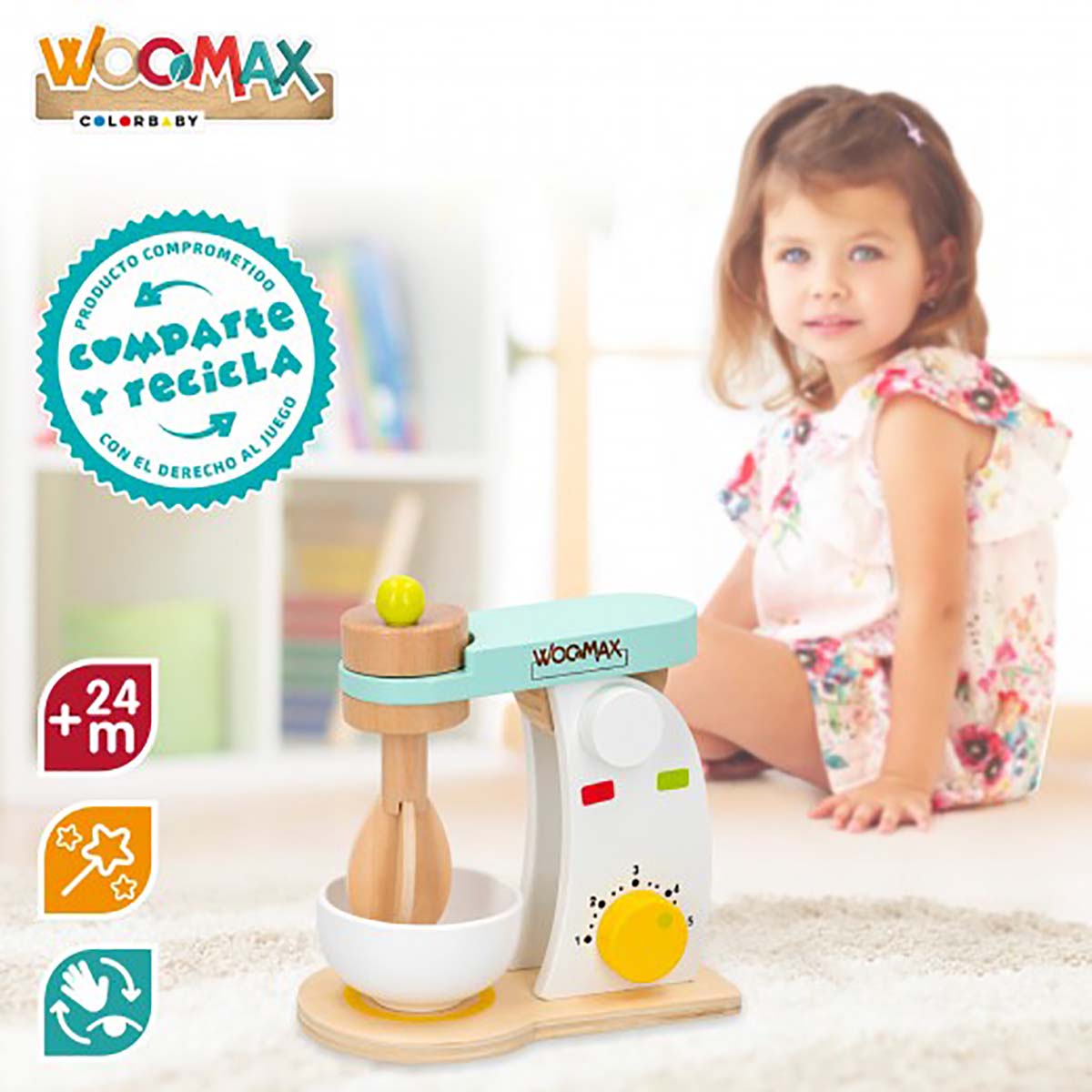 Robot de cozinha infantil WOOMAX em madeira colorida
