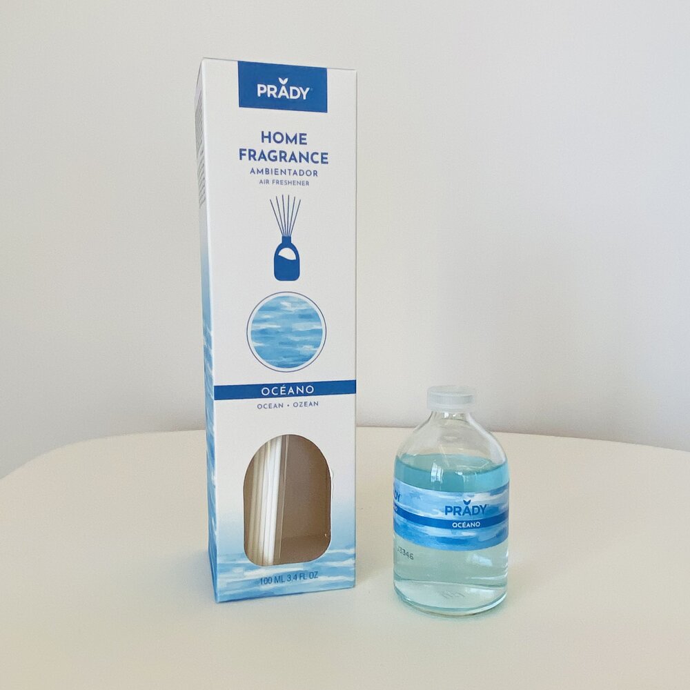 Difusor de fragrância ambiente PRADY Océano com embalagem e frasco de vidro