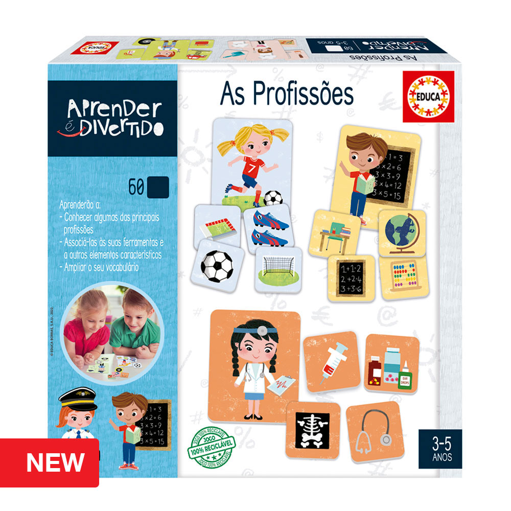 Caixa de jogo educativo 'As Profissões' com cartas ilustradas para crianças 3-5 anos