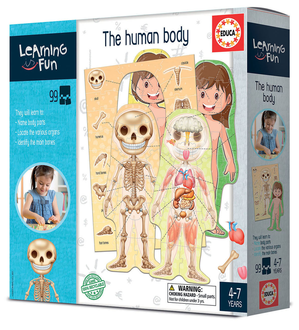 Caixa de brinquedo educativo Learning Fun The Human Body com ilustrações do corpo humano