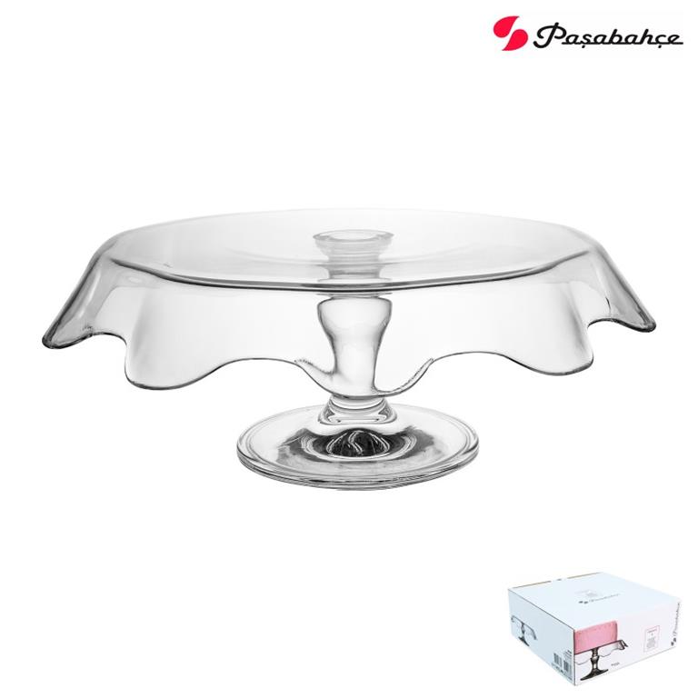 Prato de vidro transparente para bolos com tampa e base da marca Paşabahçe.