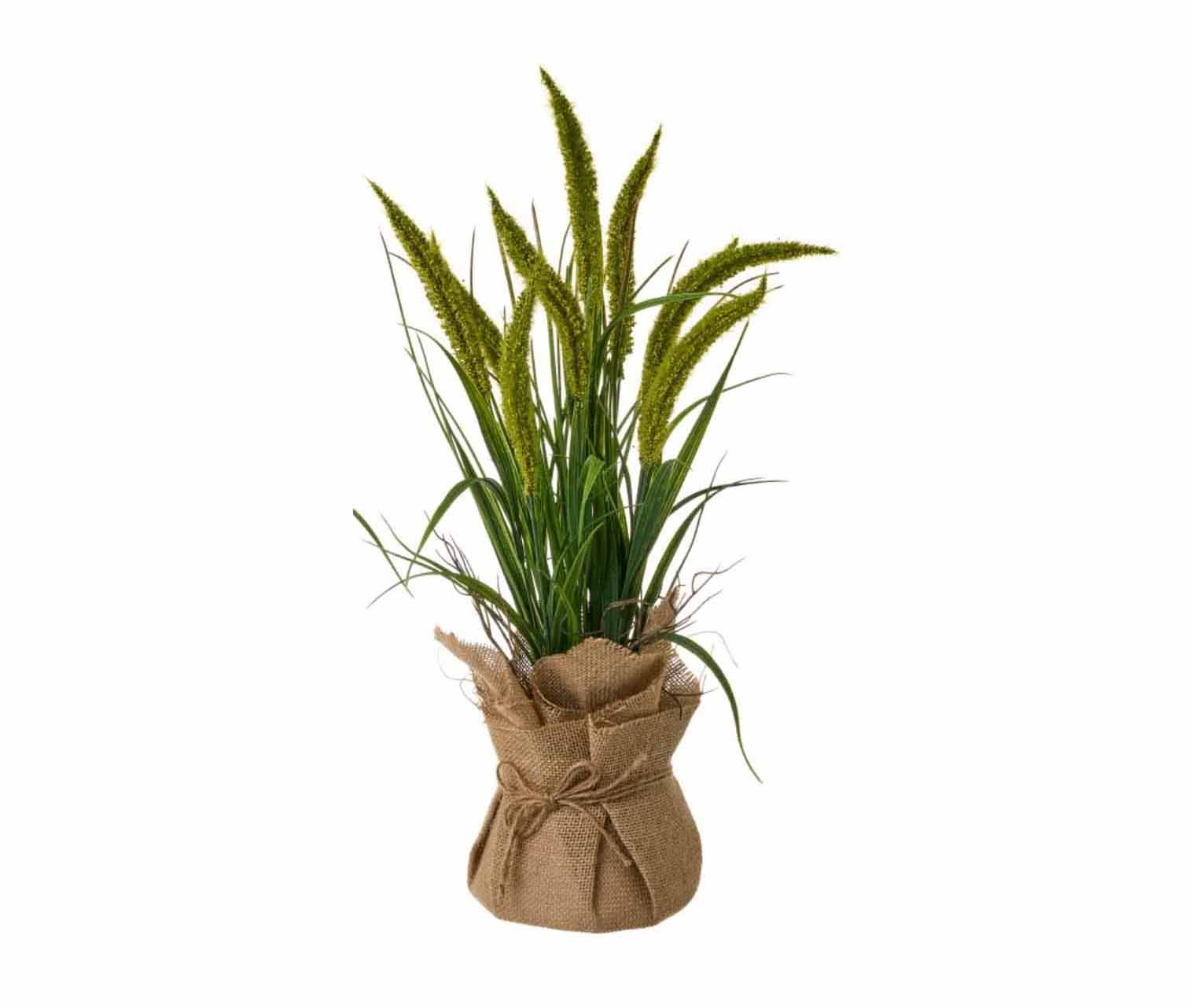 Vaso decorativo com planta artificial em tecido juta