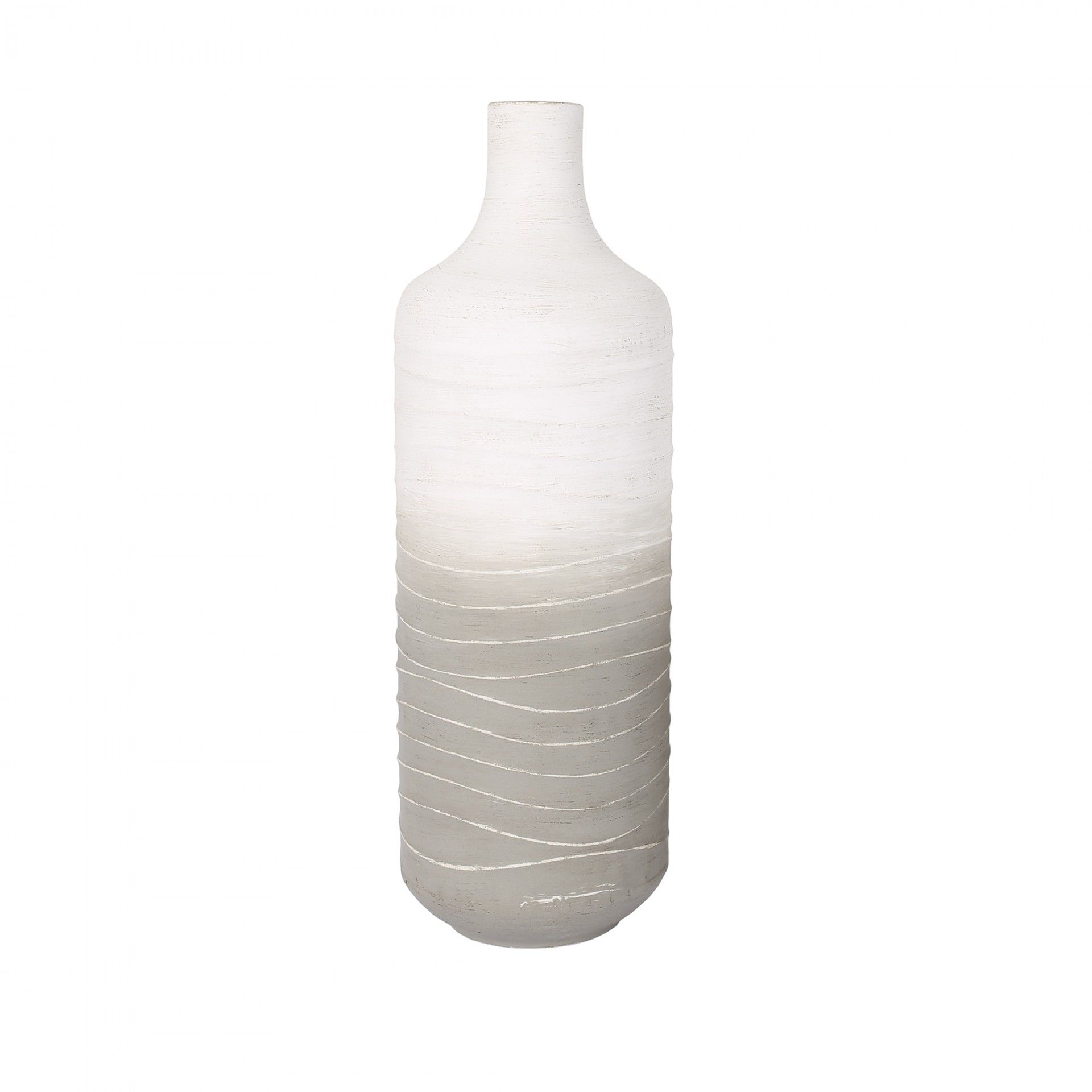 Vaso decorativo de cerâmica branco e cinzento com textura ondulada
