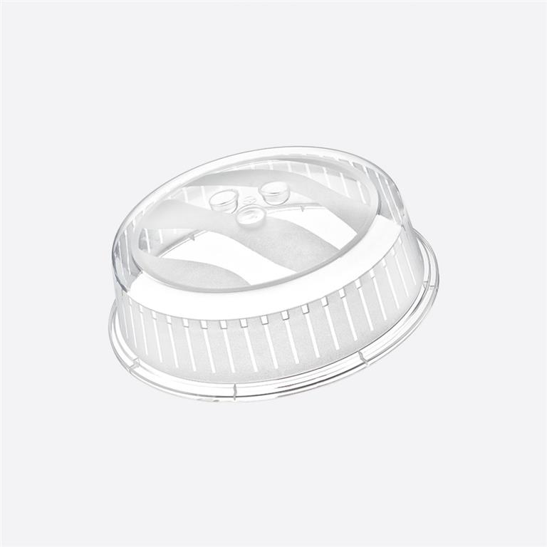 Tampa redonda transparente em plástico com ranhuras verticais