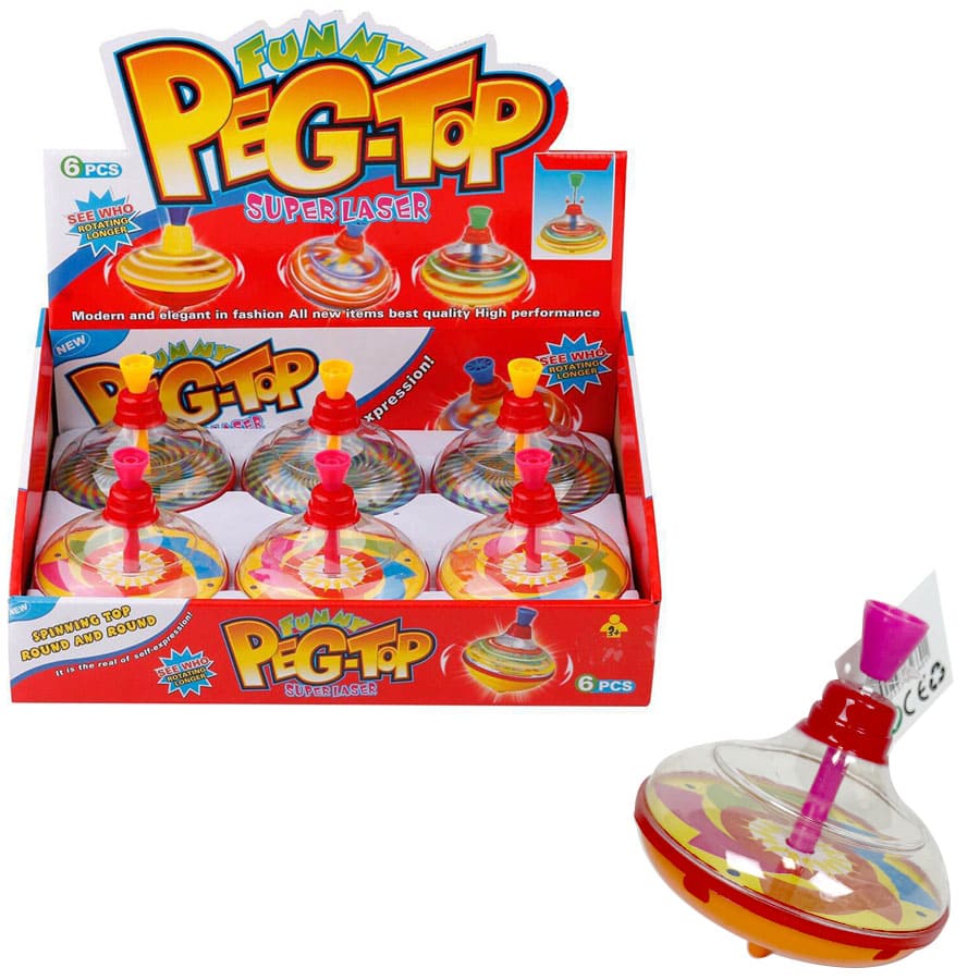 Caixa de 6 piões coloridos FUNNY PEG-TOP SUPER LASER