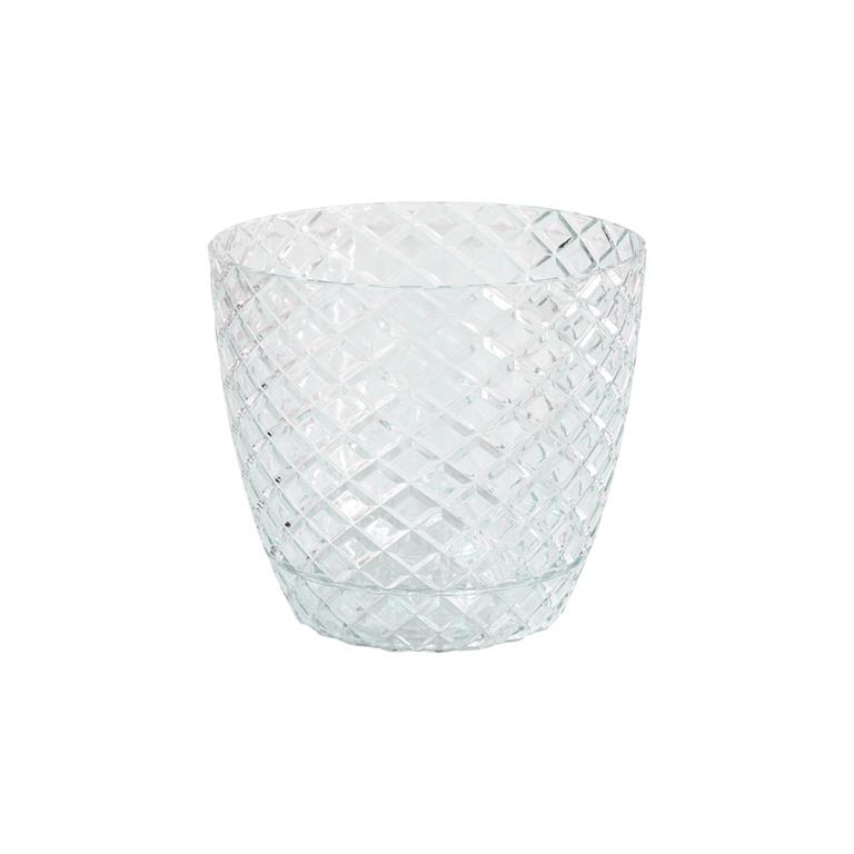 Vaso de vidro transparente com padrão em relevo