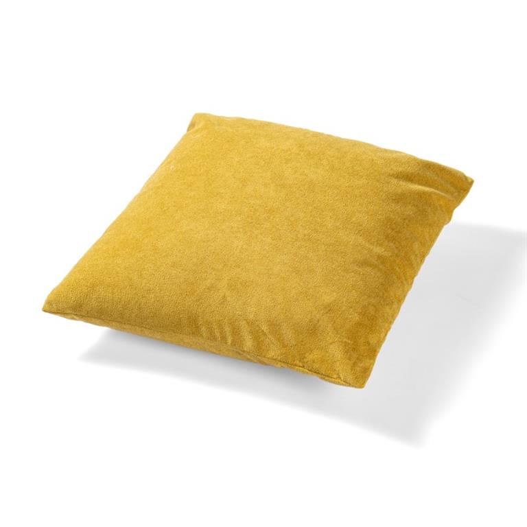 Almofada quadrada amarelo mostarda com textura suave