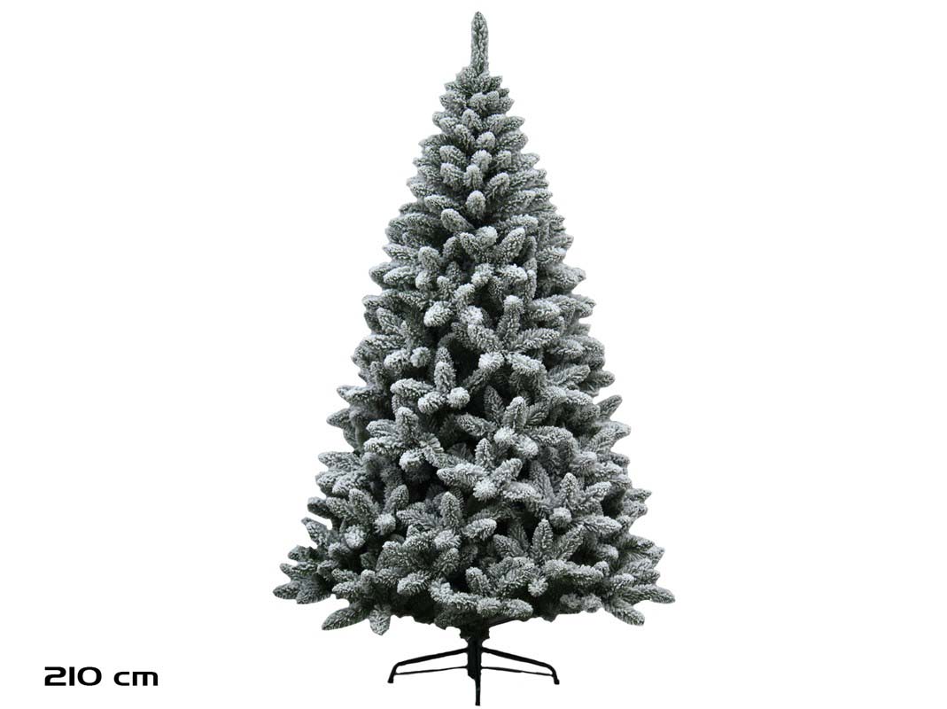 Árvore de Natal artificial branca com efeito neve e base metálica preta
