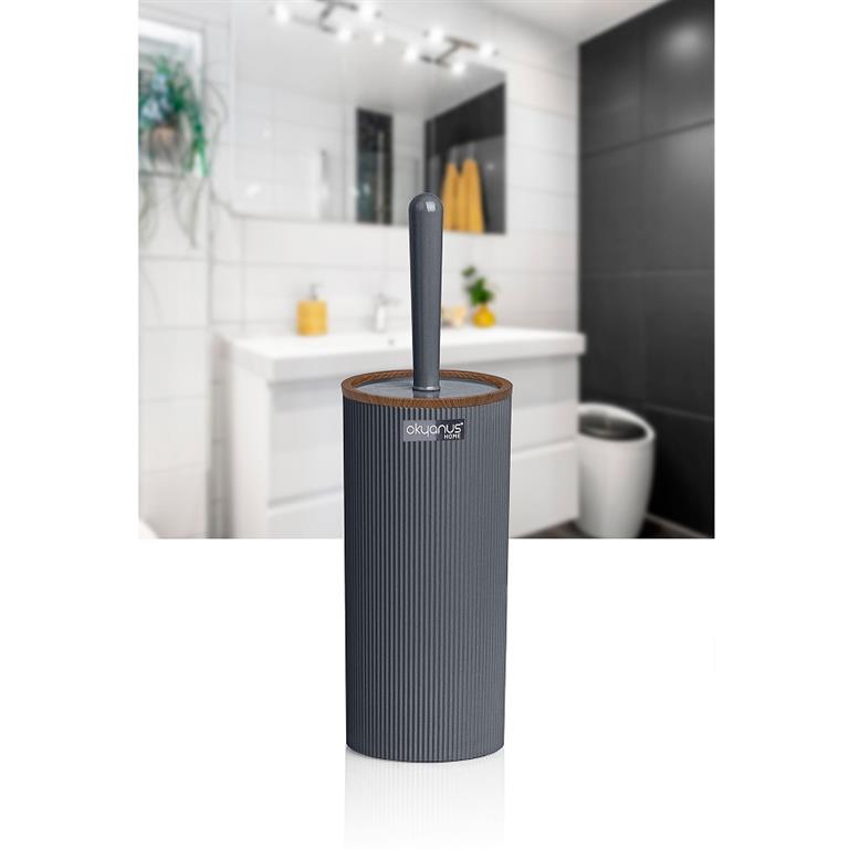 Escova de casa de banho cinza escuro com suporte em casa de banho