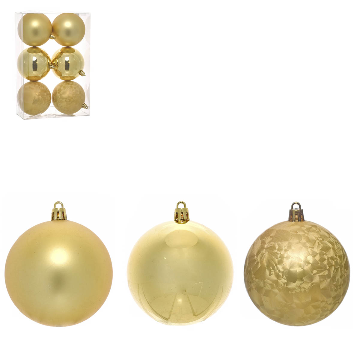 Conjunto de bolas de Natal douradas com acabamentos variados