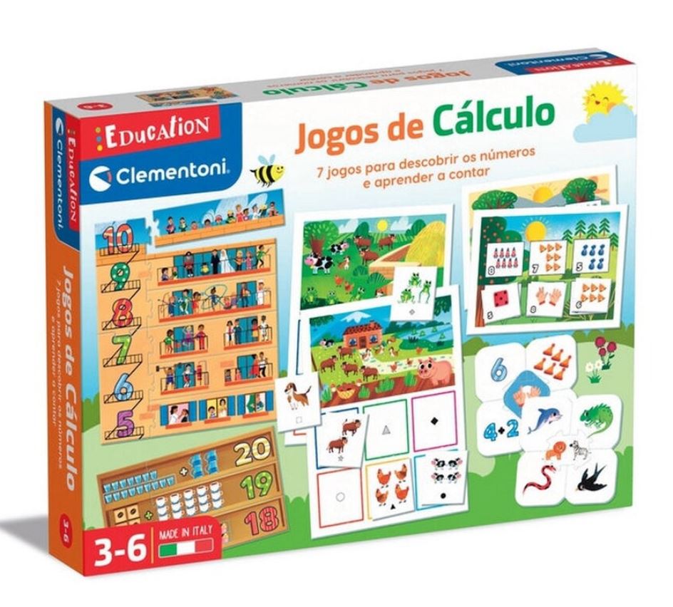 Caixa do jogo educativo Jogos de Cálculo para crianças com tabuleiros coloridos e números