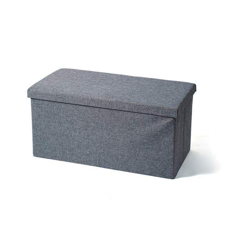Pufe caixa retangular cinzento em tecido com tampa