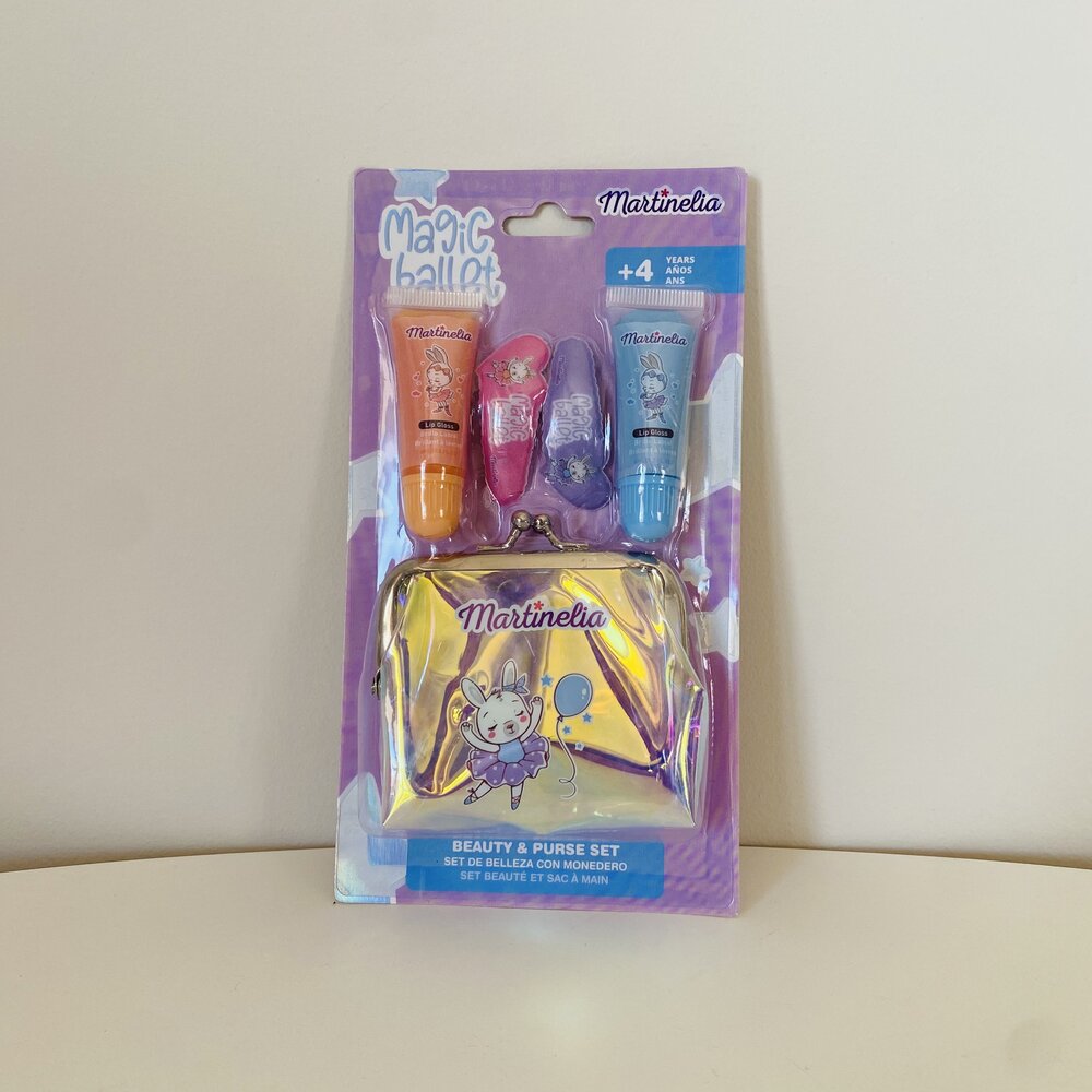 Conjunto de beleza infantil Martineta com tubos coloridos e bolsa amarela