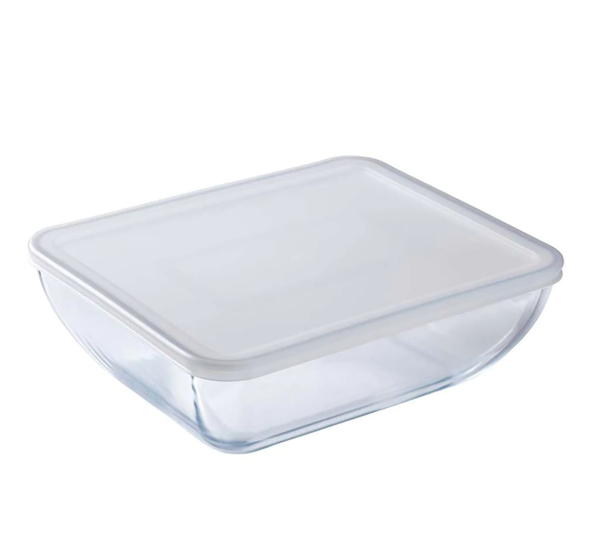 Recipiente quadrado transparente de vidro com tampa branca