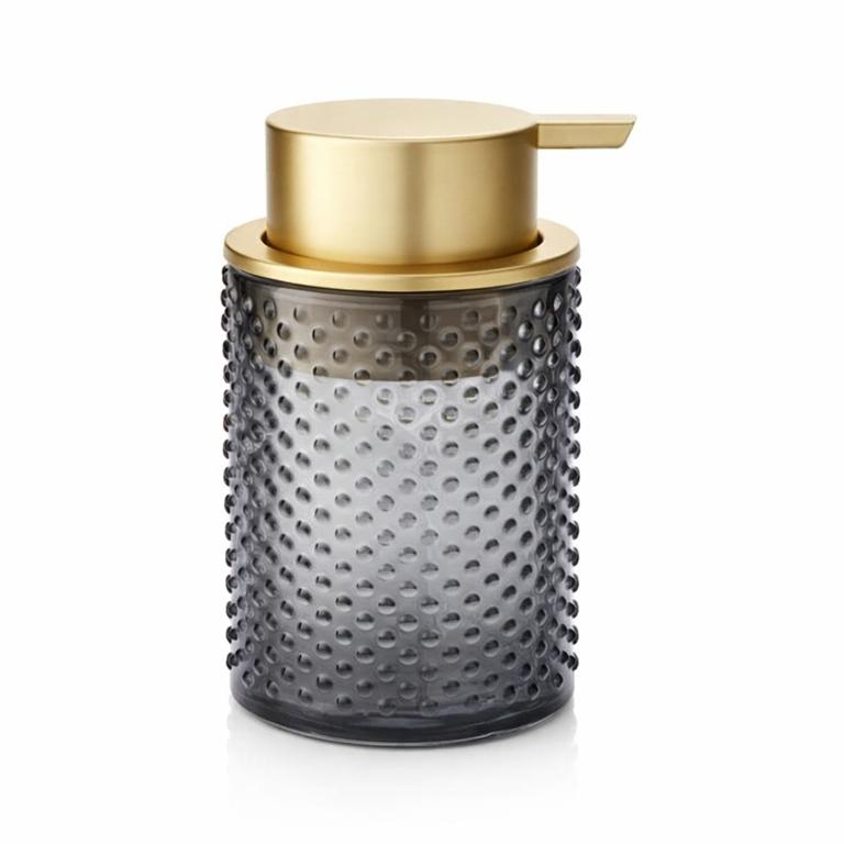 Dispensador de sabonete líquido cinzento com tampa dourada