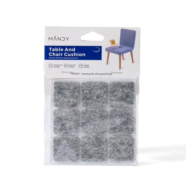Conjunto de almofadas de feltro cinzentas para mesas e cadeiras em embalagem de plástico