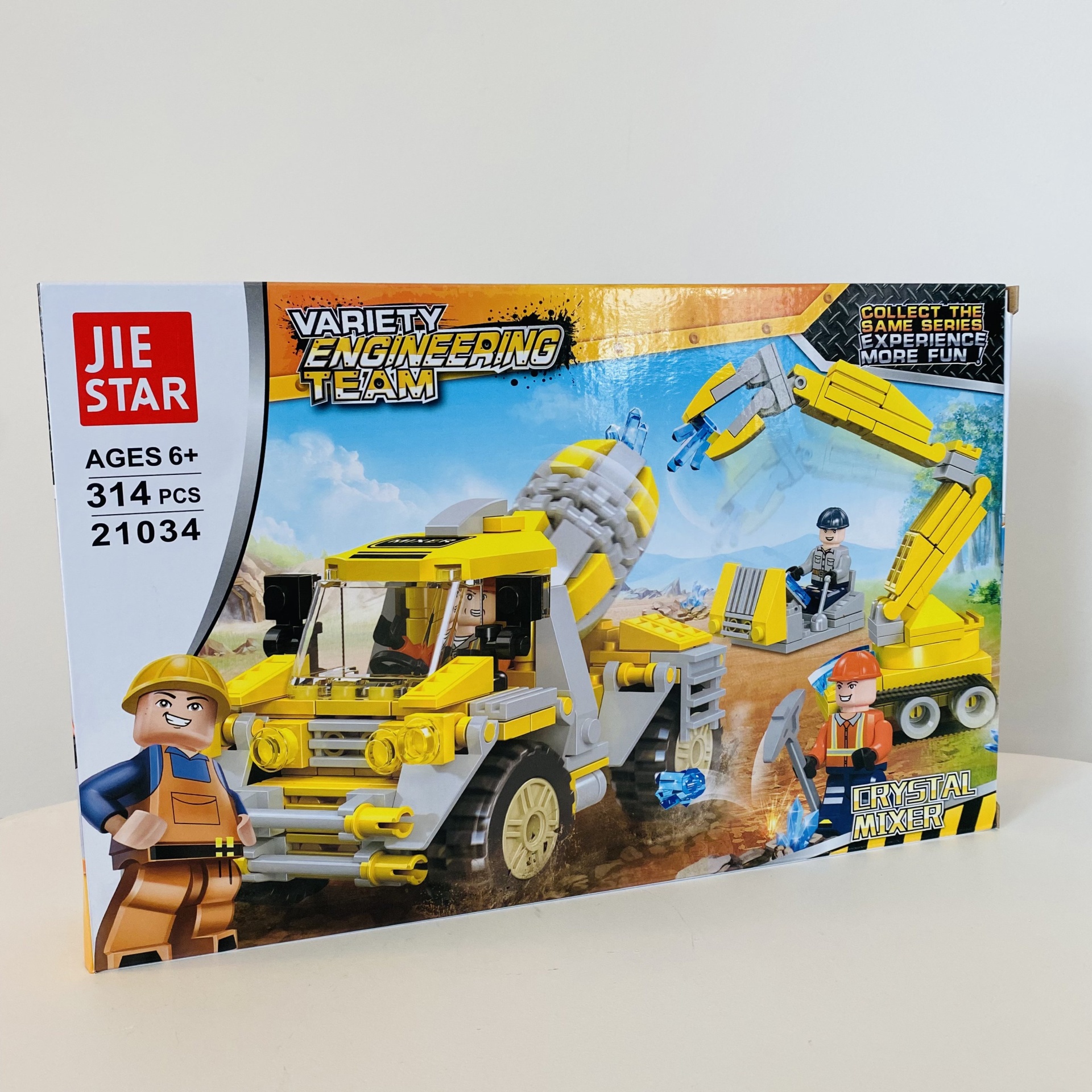 Caixa de conjunto de construção JIE STAR com camião de cimento e grua